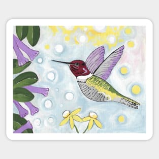 HUMMINGBIRD With Flowers Bird Painting Sticker